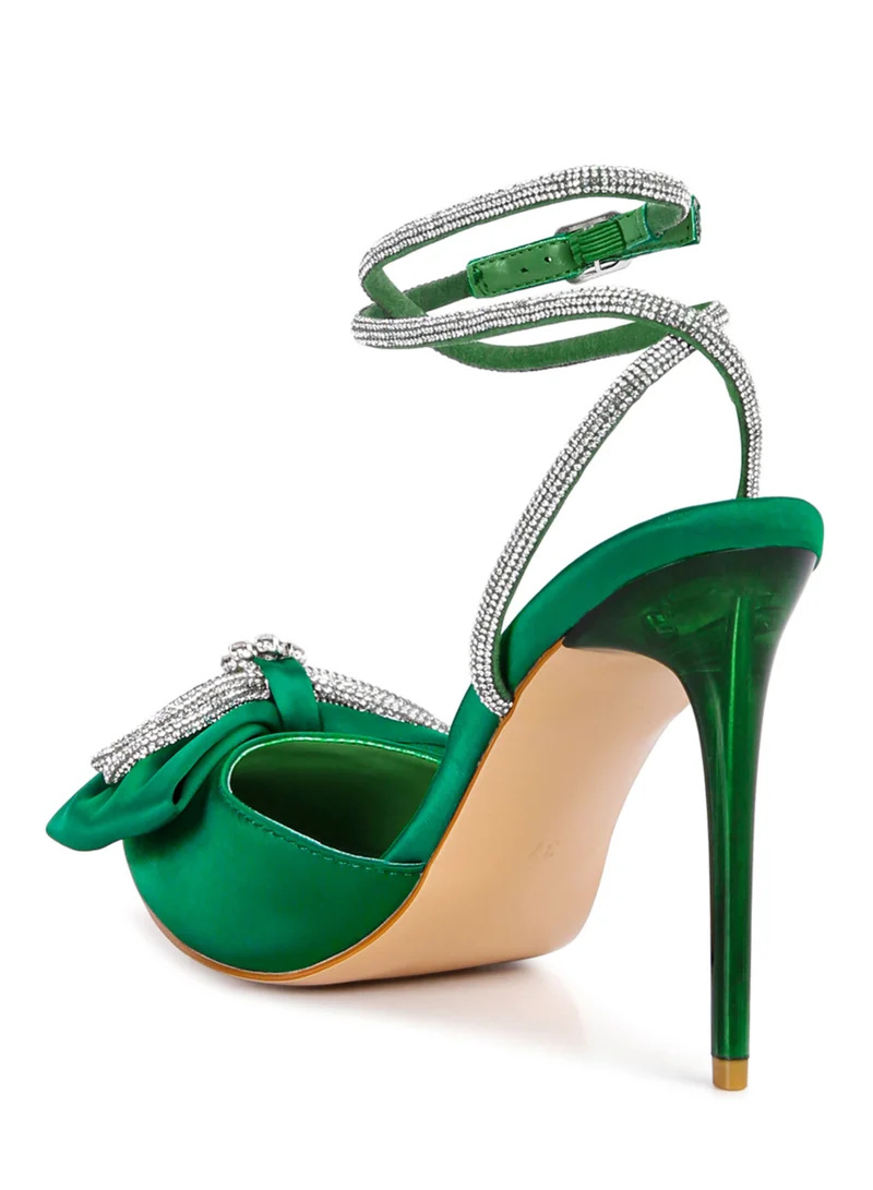 London Rag High Heel Rhinestone Embellished Sandals in Dark Green