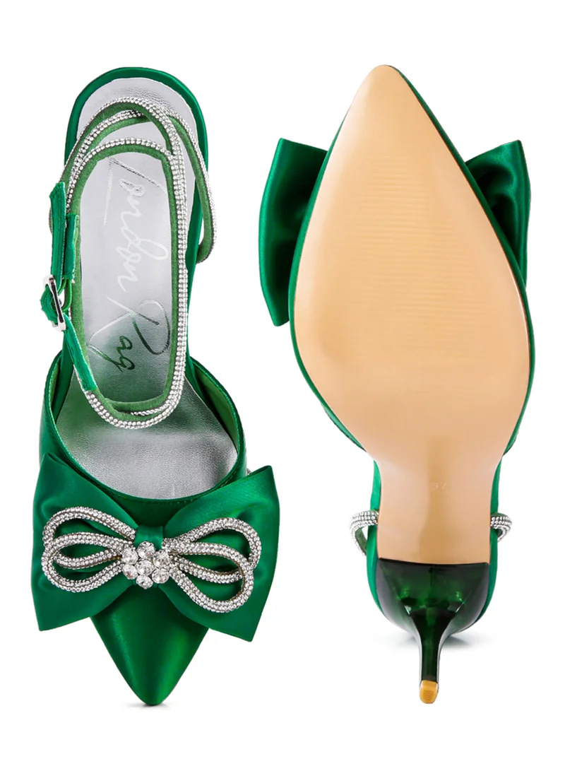London Rag High Heel Rhinestone Embellished Sandals in Dark Green