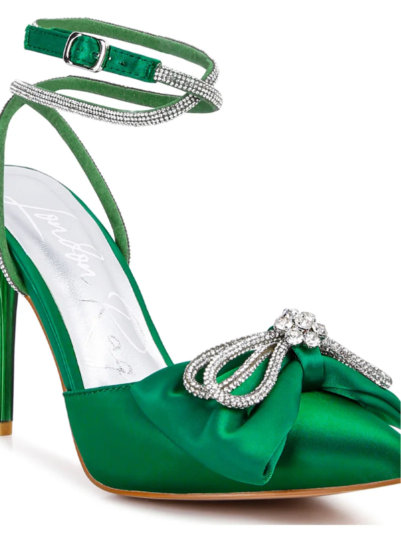 London Rag High Heel Rhinestone Embellished Sandals in Dark Green