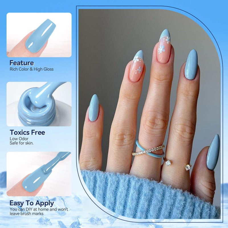 Born Pretty Blue Gel Nail Polish,Light Baby Sky Blue to Dark Navy Royal Shades 6 Colors Glitter Nail Gel Polish Kit Nail Art Manicure DIY Set Home and Salon Holiday Gifts - Image 4