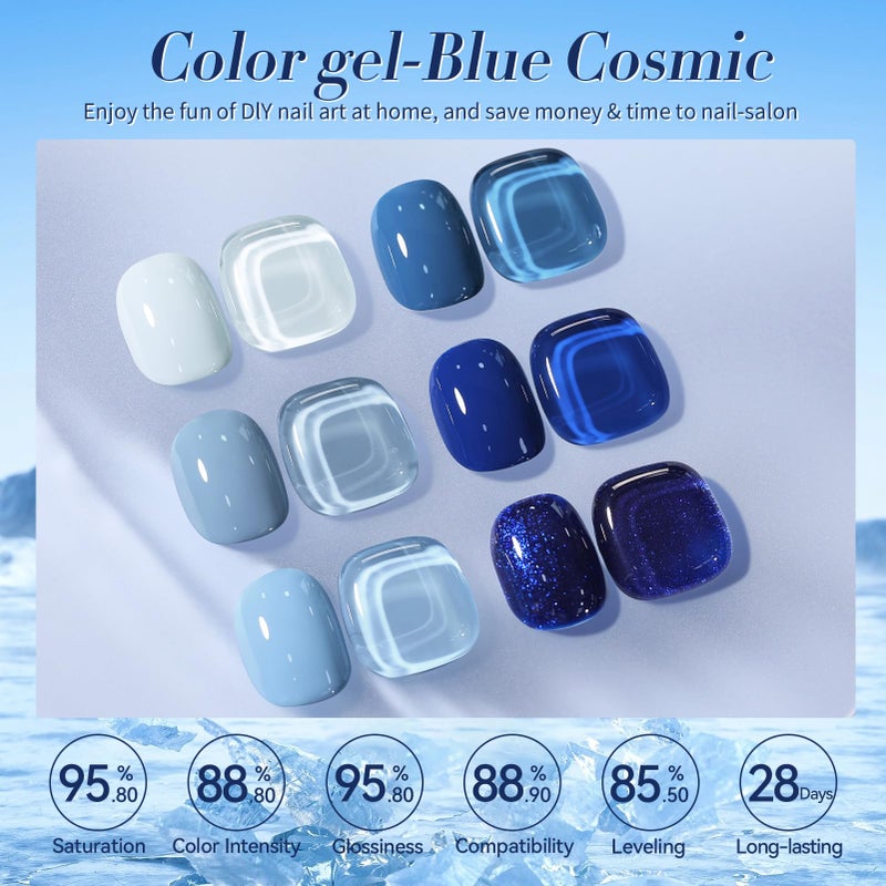 Born Pretty Blue Gel Nail Polish,Light Baby Sky Blue to Dark Navy Royal Shades 6 Colors Glitter Nail Gel Polish Kit Nail Art Manicure DIY Set Home and Salon Holiday Gifts - Image 2