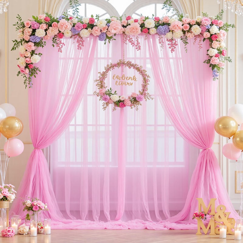 Suppromo Pink Tulle Backdrop Curtain for Parties Girls Baby Shower 10ft X 8ft Light Pink Sheer Backdrop Curtains for Birthday Party Wedding Photo Booth Decorations 2 Panels 5ft X 8ft - Image 4