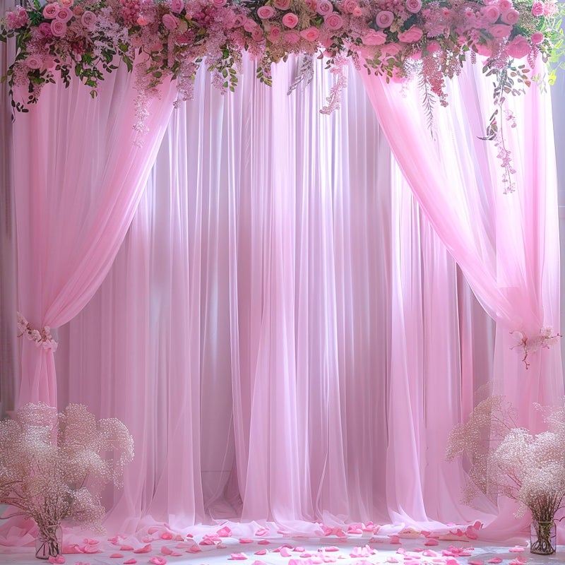 Suppromo Pink Tulle Backdrop Curtain for Parties Girls Baby Shower 10ft X 8ft Light Pink Sheer Backdrop Curtains for Birthday Party Wedding Photo Booth Decorations 2 Panels 5ft X 8ft - Image 2