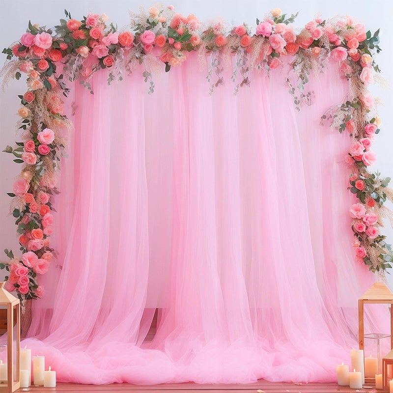 Suppromo Pink Tulle Backdrop Curtain for Parties Girls Baby Shower 10ft X 8ft Light Pink Sheer Backdrop Curtains for Birthday Party Wedding Photo Booth Decorations 2 Panels 5ft X 8ft - Image 1