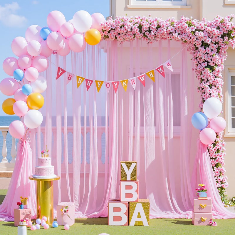 Suppromo Pink Tulle Backdrop Curtain for Parties Girls Baby Shower 10ft X 8ft Light Pink Sheer Backdrop Curtains for Birthday Party Wedding Photo Booth Decorations 2 Panels 5ft X 8ft - Image 3