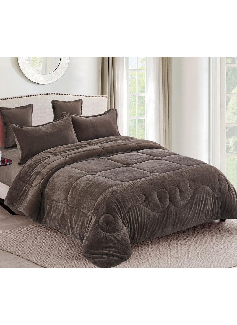 Comfy COMFY FAUX FUR KING SIZE LUXURIOUS ROYALTY COLLECTION COMFORTER SET BROWN 