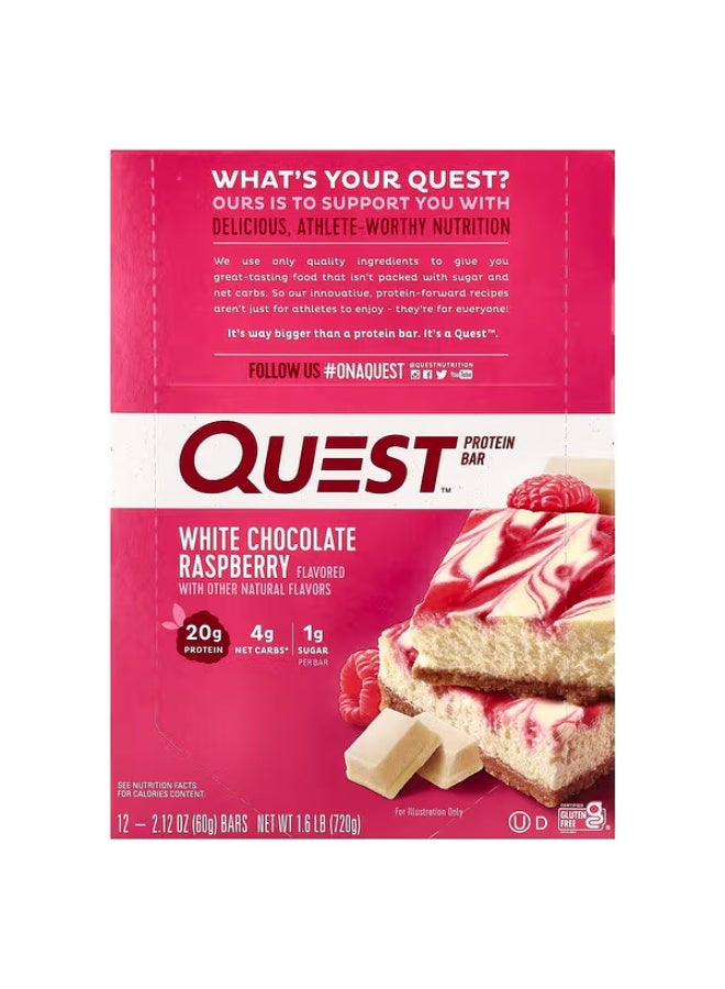 Quest Nutrition، بار بروتين، شوكولاتة بيضاء وتوت العليق، 12 بارًا، 2.12 أونصة (60 جم) لكل بار