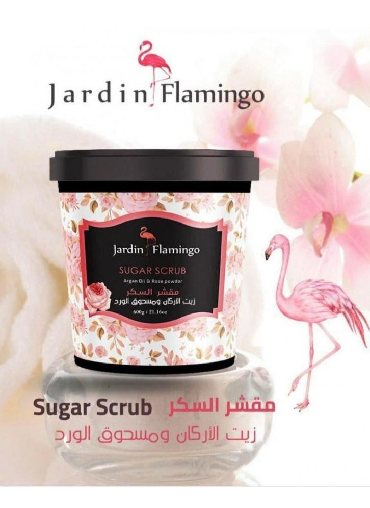Jardin Flamingo - sugar scrub with argan oil and rose powder 600 g - Image 1