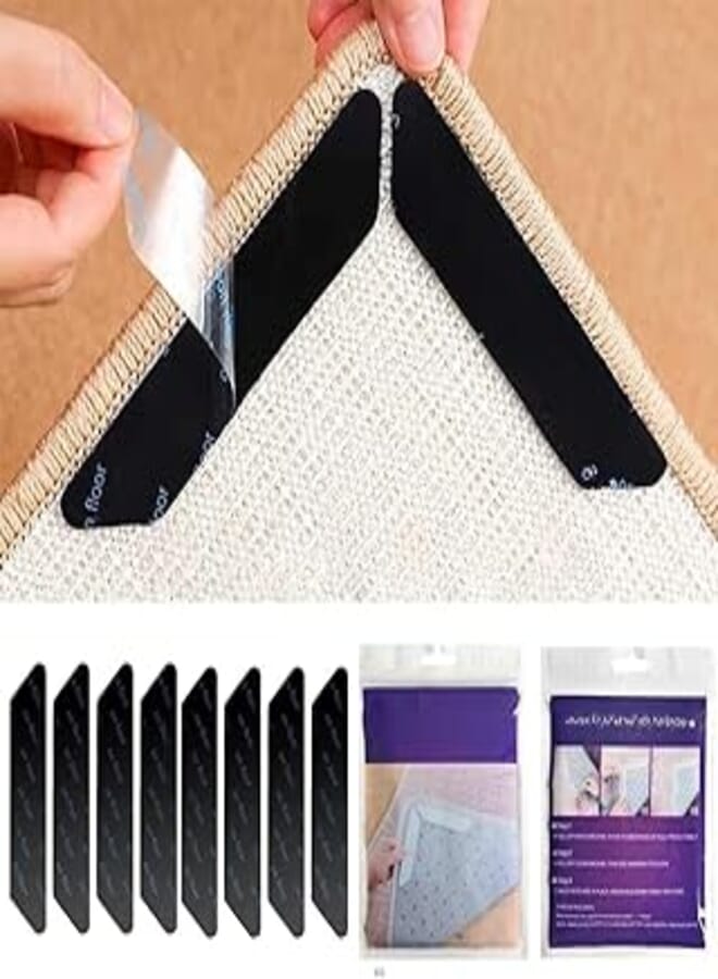 Generic 8 pc Carpet Gripper Non-Slip Mat, Anti-Curling Rug Gripper, Non-Slip Carpet Handle for Hardwood Floors, Carpets and Mats, Non-Slip Carpet Underlay Sticker Strong Adhesion