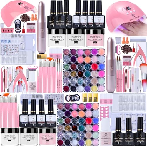 SWEET TREND Acrylic Nail Kit for Beginners Professional Acrylic Powder Set with Everything for Starter Gel Nail Polish U V Light Nail Drill Full Tools Decoration for Home Salon Women - Image 1