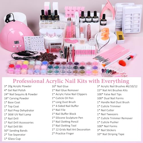 SWEET TREND Acrylic Nail Kit for Beginners Professional Acrylic Powder Set with Everything for Starter Gel Nail Polish U V Light Nail Drill Full Tools Decoration for Home Salon Women - Image 3