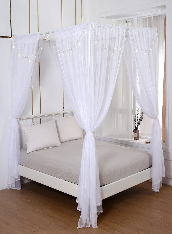 Akiky Princess Canopy Bed Curtains Bed Canopy Curtains with Lights for Queen Size Bed Drapes,8 Panels Canopies with Lights,Room Décor (Full/Queen, White) - Image 1