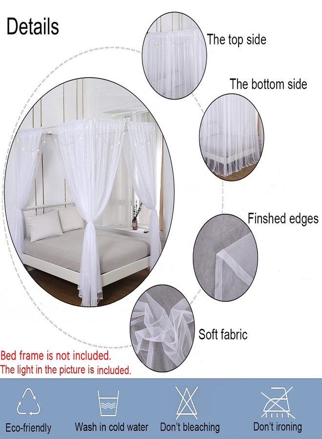 Akiky Princess Canopy Bed Curtains Bed Canopy Curtains with Lights for Queen Size Bed Drapes,8 Panels Canopies with Lights,Room Décor (Full/Queen, White) - Image 4