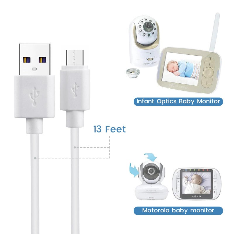 Smays Charger Cord Replacement for Infant Optics Baby Monitor, DXR-8, Babysense Owlet, Motorola Monitors - 13 ft Power Cable 2-Pack - Image 2