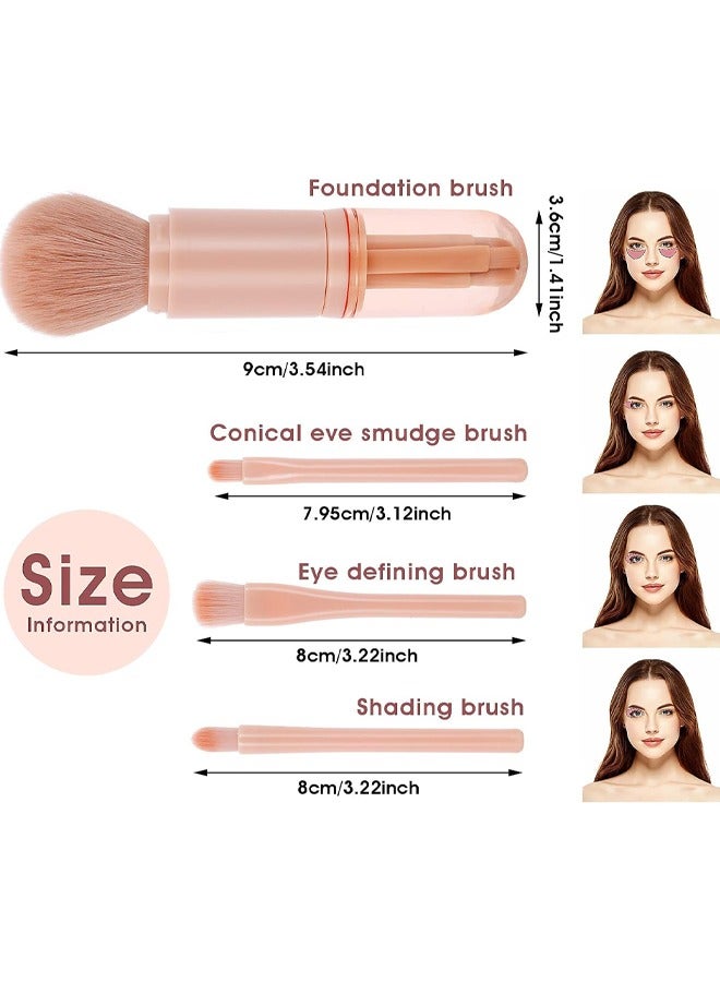 مجموعة فرش مكياج صغيرة 4 في 1، مجموعة فرش مكياج محمولة للسفر كاملة الوظائف، قابلة للسحب لمزج بودرة الأساس وظلال العيون (وردي) - Image 5