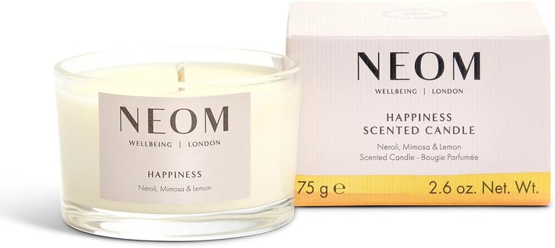 Neom Happiness Scented Candle Travel Size Essential Oil Aromatherapy Candle Neroli Mimosa Lemon Scent to Make You HappyWhite1101175 - Image 1