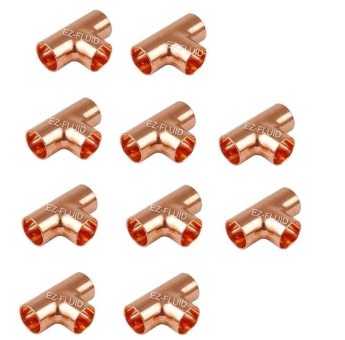 EZ-FLUID 10pcs EZFLUID 1 Copper TeeC X C LF Sweat Solder TeePressure Copper Fittings with Sweat Solder Connection for ResidentialCommercial Plumbing Pipe - Image 1