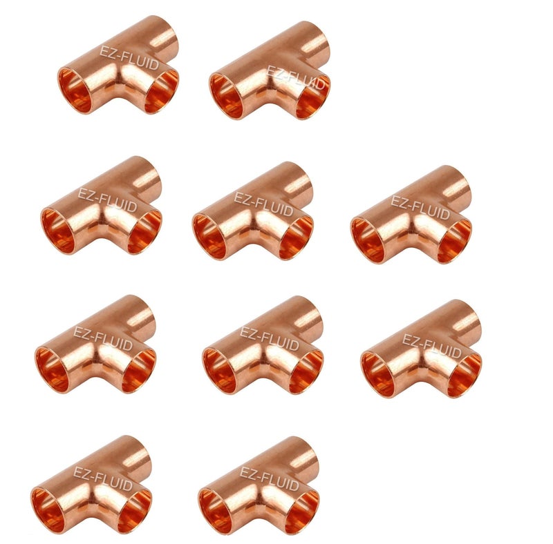 EZ-FLUID 10pcs EZFLUID 1 Copper TeeC X C LF Sweat Solder TeePressure Copper Fittings with Sweat Solder Connection for ResidentialCommercial Plumbing Pipe - Image 2