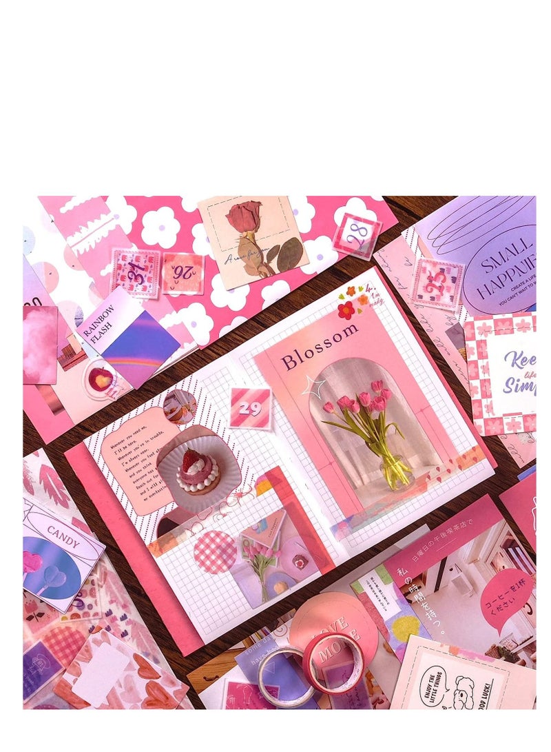 Y&D Pink Scrapbooking Supplies Kit Bullet Junk Journal With Journaling Aesthetic Scrapbook Paper A6 Grid Notebook Kawaii Art Craft Diy Gift For Adult Teen Girl Women - Image 4
