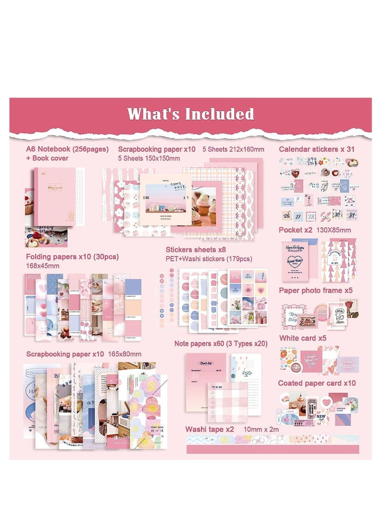 Y&D Pink Scrapbooking Supplies Kit Bullet Junk Journal With Journaling Aesthetic Scrapbook Paper A6 Grid Notebook Kawaii Art Craft Diy Gift For Adult Teen Girl Women - Image 2