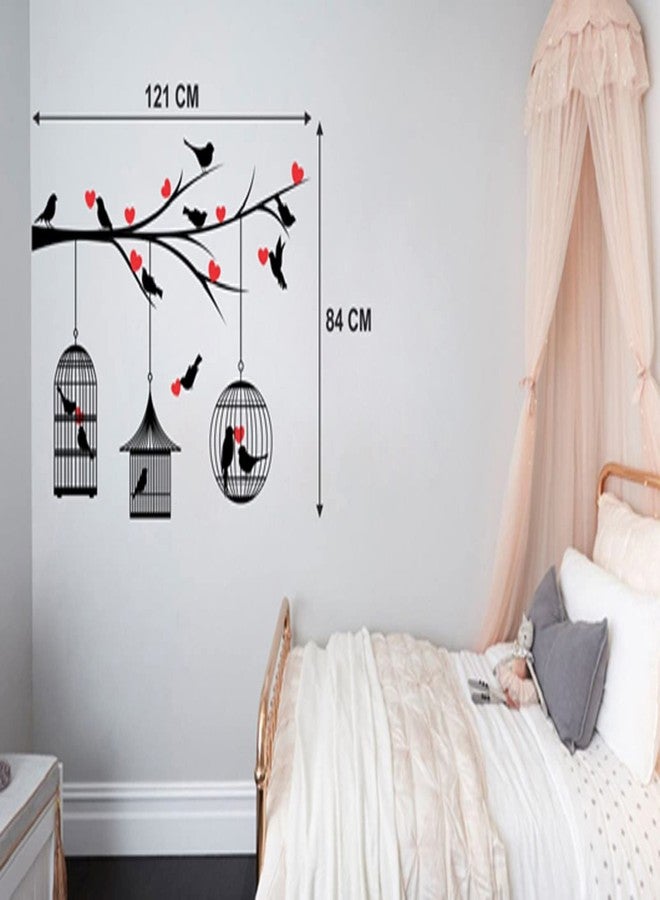WALLBOOK Set of 4 Wall Stickers Pink Tree with Bird and Nest| Kids Under The Tree| Love Birds with Hearts| Magical Tree - Image 3