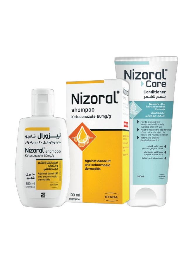 Nizoral Anti-Dandruff Treatment Shampoo, 100 Ml, Effective Dandruff Treatment, Works From The First Wash + Care Conditioner, Nourishing Hair & Scalp Treatment with Postbiotics, Argan & Coconut Oils, Restores Moisture After Dandruff Treatments, 200ml  - Image 1