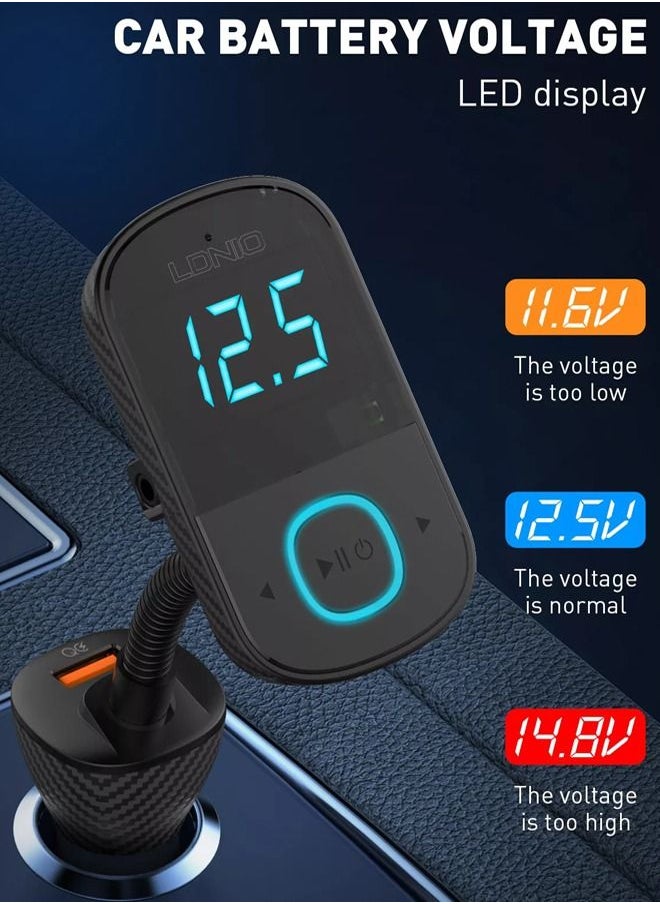LDNIO - LDNIO C705Q Bluetooth FM Transmitter Triple USB QC3.0 + PD charger Full protocol quick Fast Car Charger - Image 1