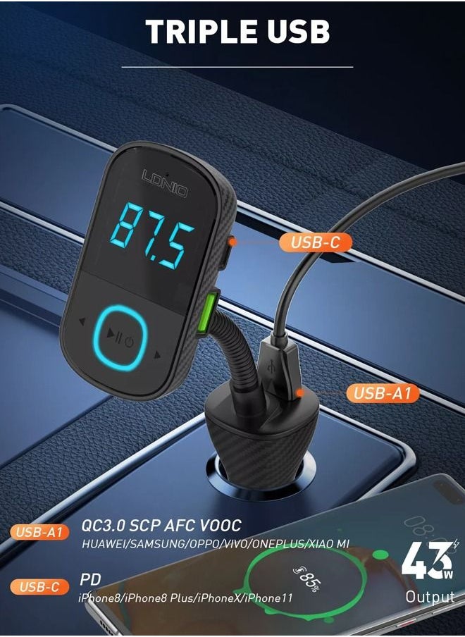 LDNIO - LDNIO C705Q Bluetooth FM Transmitter Triple USB QC3.0 + PD charger Full protocol quick Fast Car Charger - Image 1