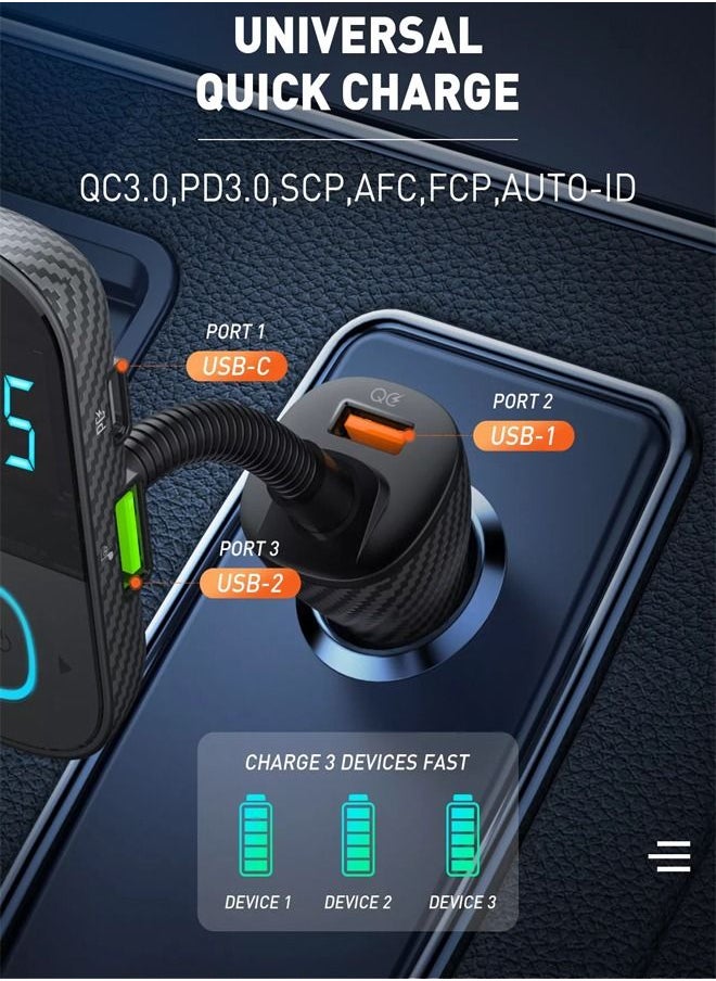 LDNIO - LDNIO C705Q Bluetooth FM Transmitter Triple USB QC3.0 + PD charger Full protocol quick Fast Car Charger - Image 1