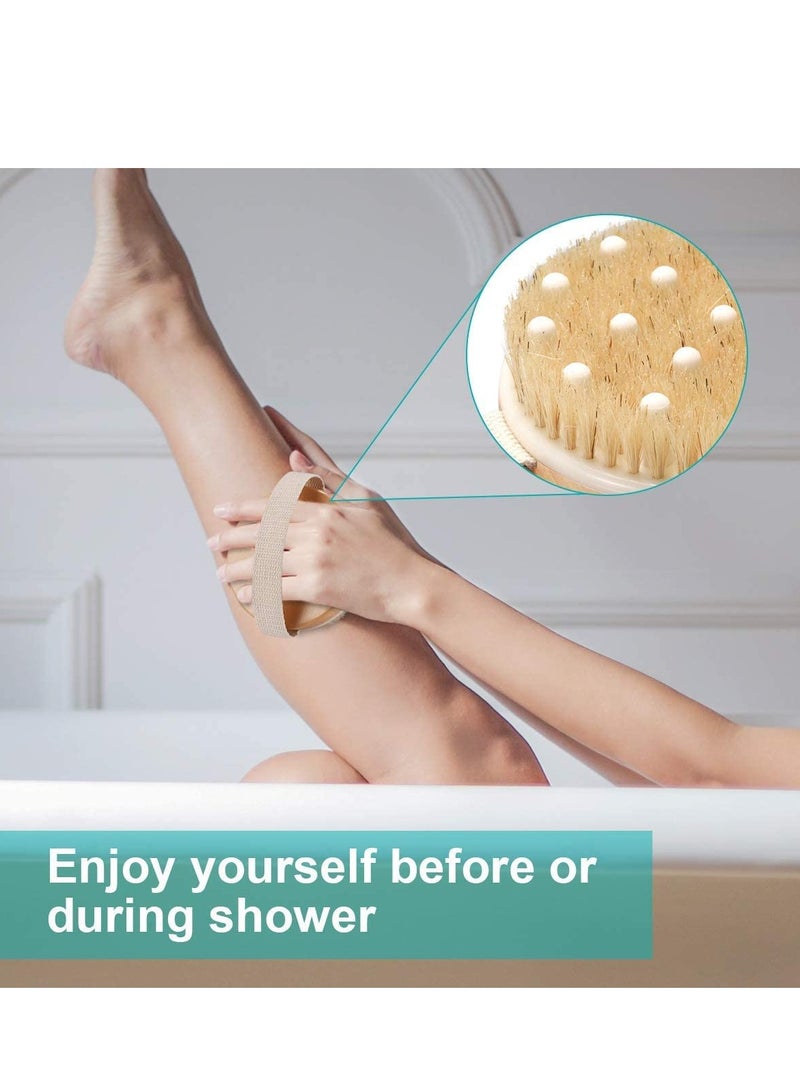 Zikra Professional Wooden Dry Skin Body Brush with Natural Bristles Body Brush Dry Skin Bath Shower Brush Back Scrubber Natural Bristles Exfoliating Cellulite Brush Wood - Image 5