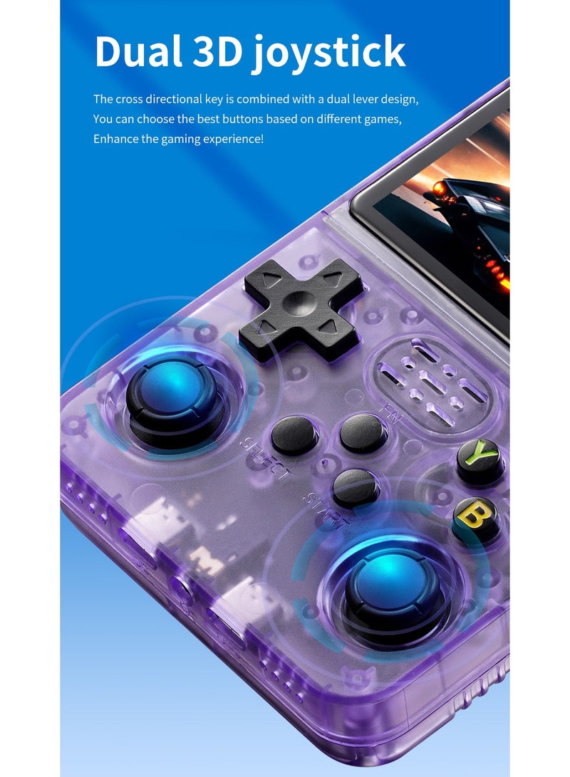 R36S Game Console Retro Handheld Arcade Machine: 64GB Wireless Dual 3D Joystick, 15,000+ Games, 3.5" HD Screen, 3500mAh Battery - Ultimate Portable Gaming (Transparent Purple)  - Image 3