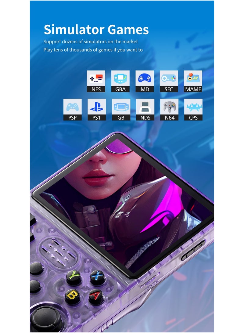 R36S Game Console Retro Handheld Arcade Machine: 64GB Wireless Dual 3D Joystick, 15,000+ Games, 3.5" HD Screen, 3500mAh Battery - Ultimate Portable Gaming (Transparent Purple)  - Image 4