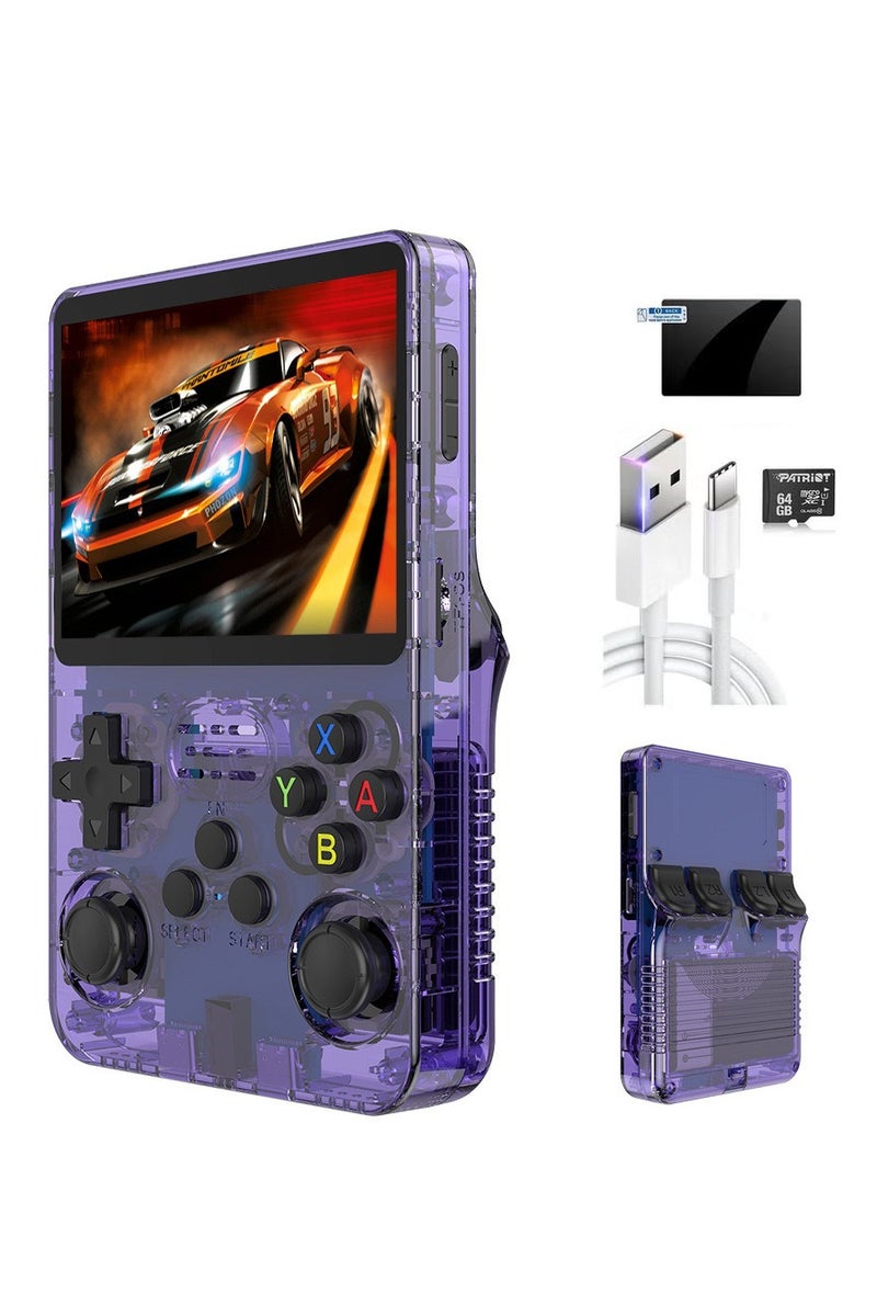 R36S Game Console Retro Handheld Arcade Machine: 64GB Wireless Dual 3D Joystick, 15,000+ Games, 3.5" HD Screen, 3500mAh Battery - Ultimate Portable Gaming (Transparent Purple)  - Image 1
