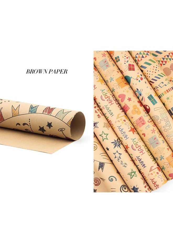Ant 6-Piece Gift Wrapping Paper Roll with Matching Gift Tags and Decorative Rope, Kraft Brown Gift Wrapping Paper for Birthday, Holiday, Wedding, Party, Kids Gift Wrapping (70cmX50cm)  - Image 5