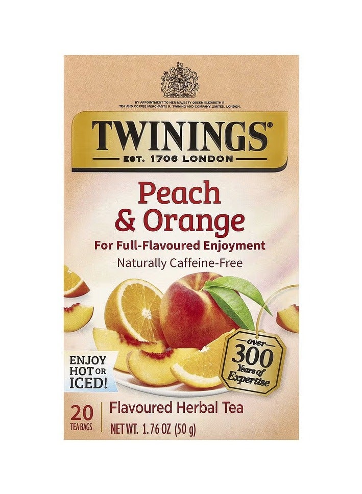 Herbal Tea, Peach & Orange, Caffeine-Free, 20 Tea Bags, 1.76 oz (50 g)