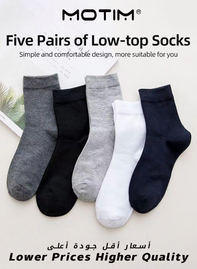 Motim 5 Pairs Socks for Men Multi Colors Premium Cotton Socks Mid-Calf Formal Moisture Wicking Suitable for All Seasons for Business Casual Wear  - Image 2