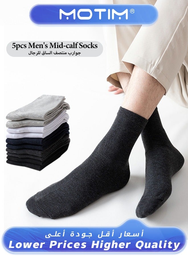 Motim 5 Pairs Socks for Men Multi Colors Premium Cotton Socks Mid-Calf Formal Moisture Wicking Suitable for All Seasons for Business Casual Wear  - Image 1