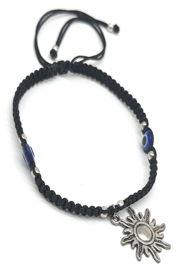 Jyokrish Handmade Adjustable Metal hanging Sun & 2 blue evil eye Black Thread Knot Anklet For Women | girls | Nazariya |Payal |Free Size |Pair of 1| Lucky charms - Image 4