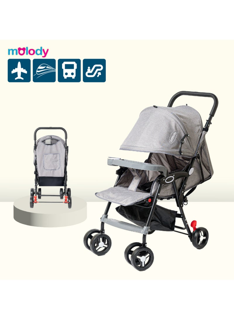 مولودي عربة أطفال خفيفة الوزن وقابلة للطي مع مقعد قابل للتعديل والاستلقاء وغطاء – نظام سفر 2 في 1 مدمج للرضع والأطفال (من 0 إلى 3 سنوات)، مناسبة لجميع التضاريس مع سلة تخزين كبيرة وحزام أمان-رمادي - Image 1