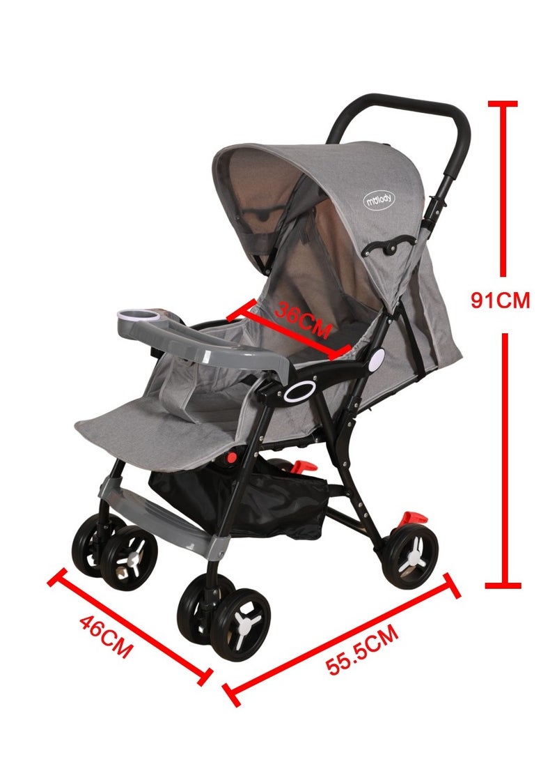 molody Lightweight Foldable Baby Stroller with Adjustable Reclining Seat and Canopy – 2-in-1 Compact Travel System for Newborns and Toddlers (0-3 Years), All-Terrain with Large Storage Basket and Safety- Grey Harness  - Image 1