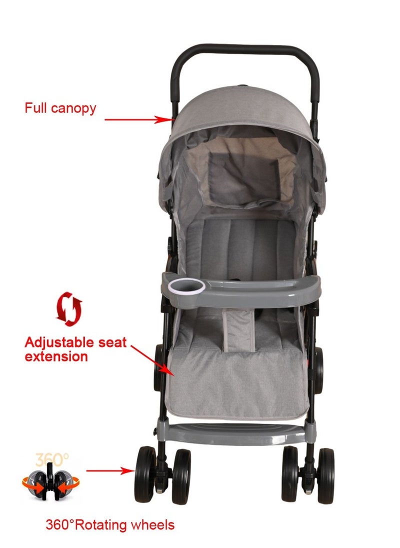 molody Lightweight Foldable Baby Stroller with Adjustable Reclining Seat and Canopy – 2-in-1 Compact Travel System for Newborns and Toddlers (0-3 Years), All-Terrain with Large Storage Basket and Safety- Grey Harness  - Image 3