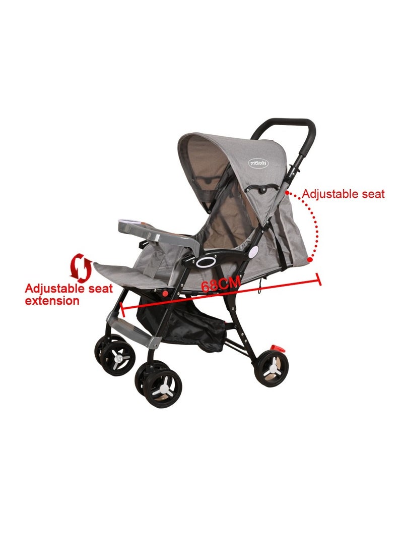 molody Lightweight Foldable Baby Stroller with Adjustable Reclining Seat and Canopy – 2-in-1 Compact Travel System for Newborns and Toddlers (0-3 Years), All-Terrain with Large Storage Basket and Safety- Grey Harness  - Image 4
