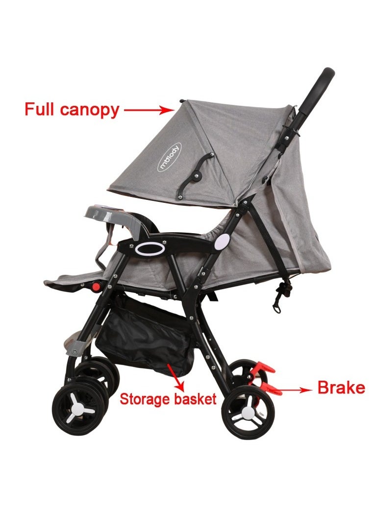 molody Lightweight Foldable Baby Stroller with Adjustable Reclining Seat and Canopy – 2-in-1 Compact Travel System for Newborns and Toddlers (0-3 Years), All-Terrain with Large Storage Basket and Safety- Grey Harness  - Image 2