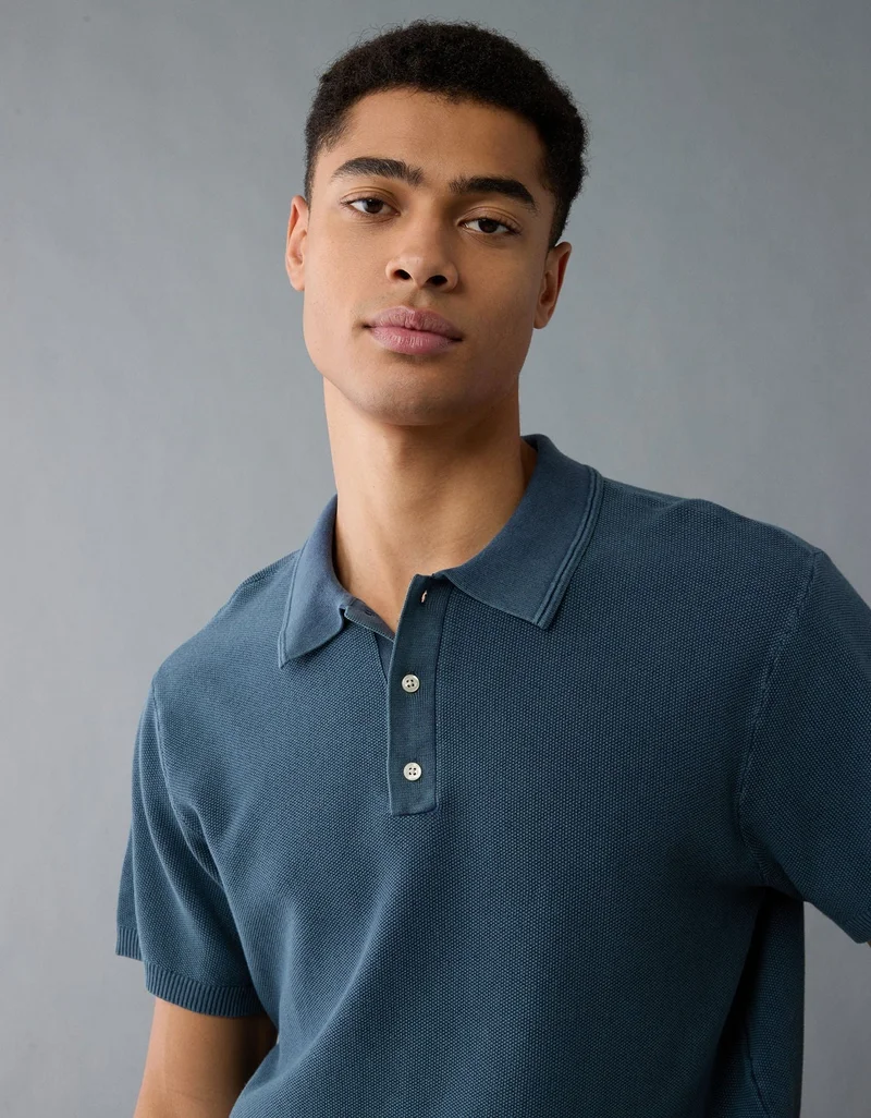 American Eagle  AE Washed Sweater Polo Shirt for Men | Best Price UAE