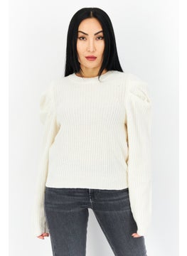 Women Round Neck Knitted Sweater, Ivory