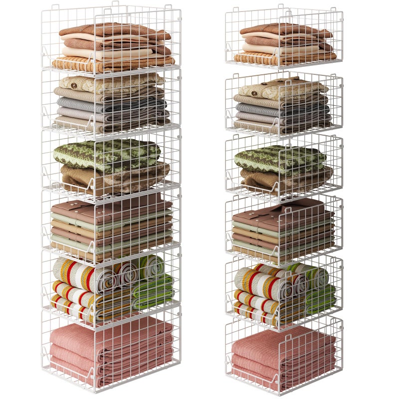 Jakyitvi 6-Tier Closet Shelf Organizer,Metal Stackable Closet Organizers and Storage,Clothes Storage Bins,Shelf Organizer Basket ,Folded Shelf Organizer for Closet Wardrobe,White - Image 2
