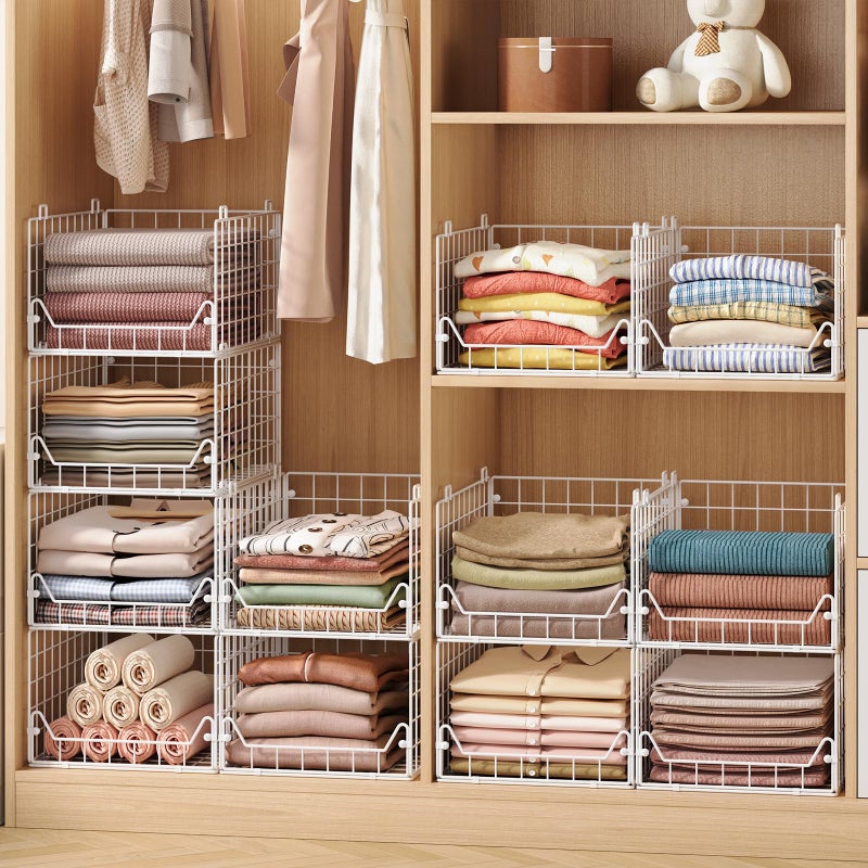 Jakyitvi 6-Tier Closet Shelf Organizer,Metal Stackable Closet Organizers and Storage,Clothes Storage Bins,Shelf Organizer Basket ,Folded Shelf Organizer for Closet Wardrobe,White - Image 1