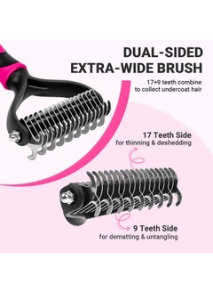 MIU COLOR MIU COLOR Pet Grooming Brush, 2 Sided Undercoat Rake for Dogs & Cats, Professional Deshedding Brush and Dematting Tool, Effective Removing Knots, Mats, Tangles for Cats, Dogs, Extra Wide (Pink)  - Image 2