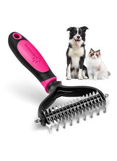 MIU COLOR MIU COLOR Pet Grooming Brush, 2 Sided Undercoat Rake for Dogs & Cats, Professional Deshedding Brush and Dematting Tool, Effective Removing Knots, Mats, Tangles for Cats, Dogs, Extra Wide (Pink)  - Image 1