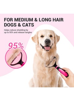 MIU COLOR MIU COLOR Pet Grooming Brush, 2 Sided Undercoat Rake for Dogs & Cats, Professional Deshedding Brush and Dematting Tool, Effective Removing Knots, Mats, Tangles for Cats, Dogs, Extra Wide (Pink)  - Image 3